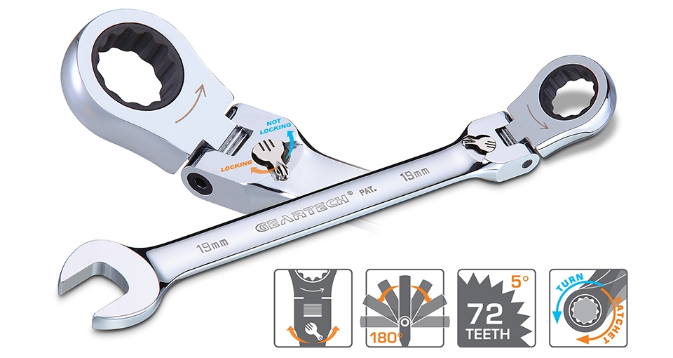 LOCKING FLEX HEAD GEARTECH&#174; COMBINATION WRENCHES