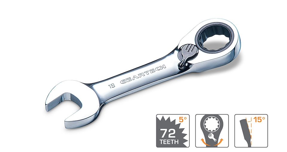 REVERSIBLE GEARTECH&#174; STUBBY COMBINATION WRENCHES