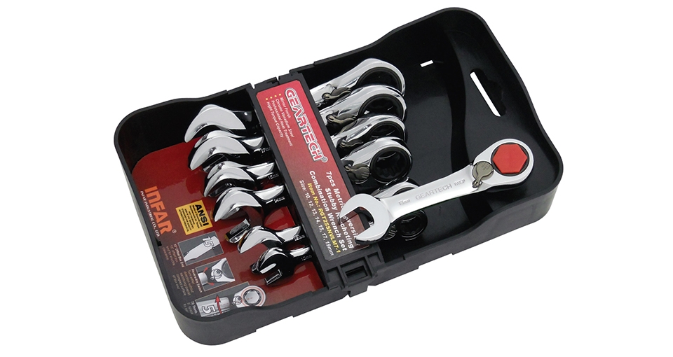 REVERSIBLE GEARTECH&#174; STUBBY COMBINATION WRENCH SET IN PP TRAY