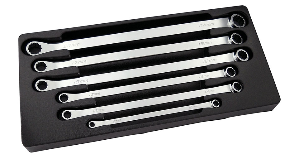 L-TYPE EXTRA LONG 1 5° OFFSET DOUBLE BOX WRENCH SET IN PS TRAY