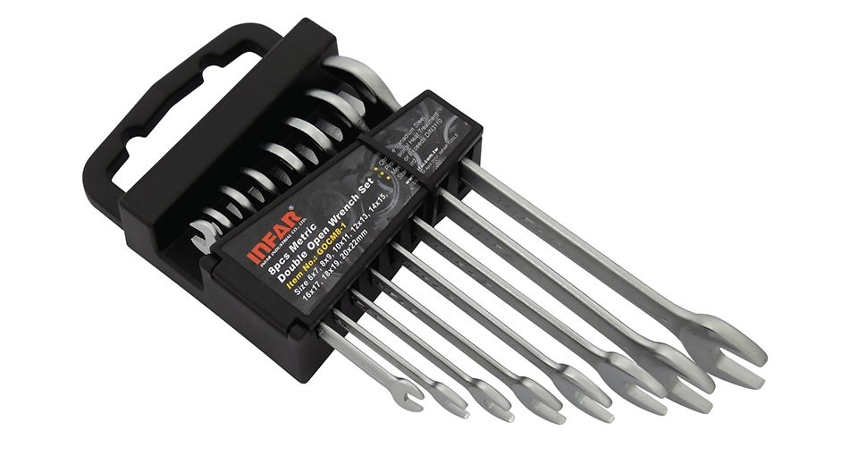 GERMAN-TYPE DOUBLE OPEN WRENCH SET IN PP HOLDER
