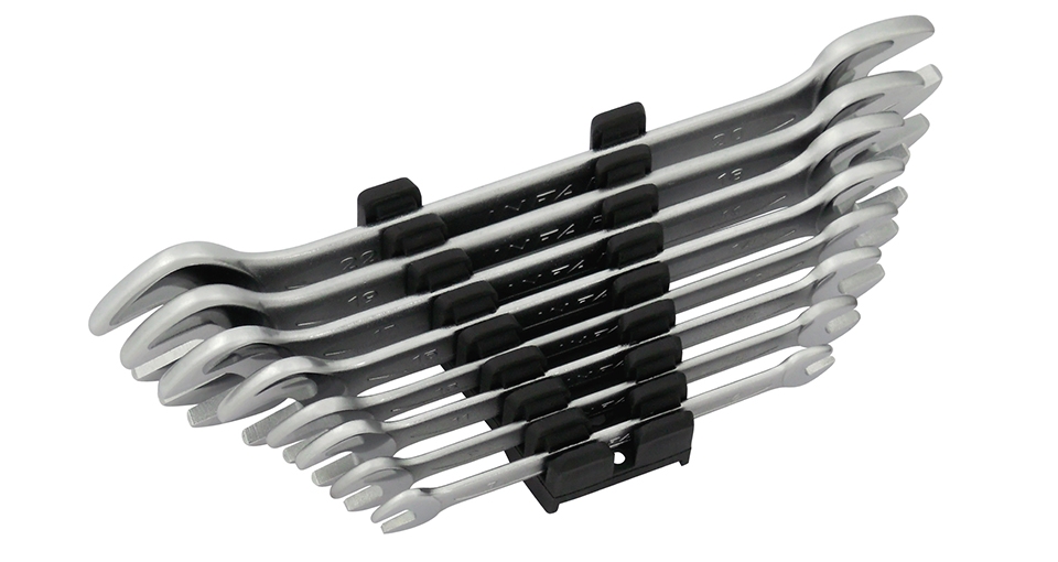 GERMAN-TYPE DOUBLE OPEN WRENCH SET IN PP RACK
