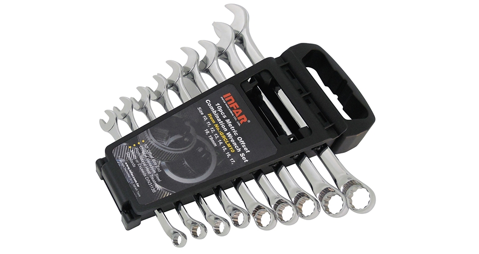 GERMAN-TYPE 70° OFFSET COMBINATION WRENCH SET IN PP RACK