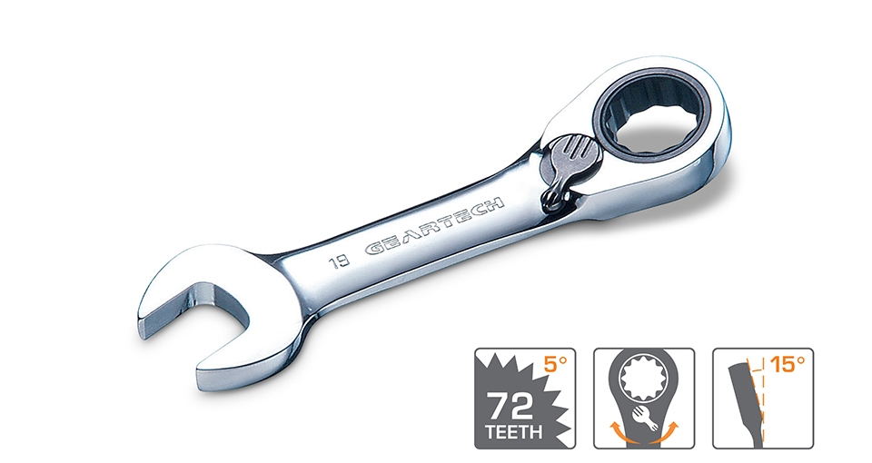 REVERSIBLE GEARTECH® STUBBY COMBINATION WRENCHES