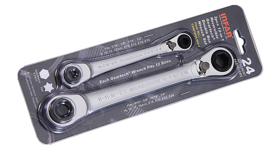 12-IN-1 REVERSIBLE GEARTECH® DOUBLE BOX WRENCH SET IN PVC SINGLE BLISTER
