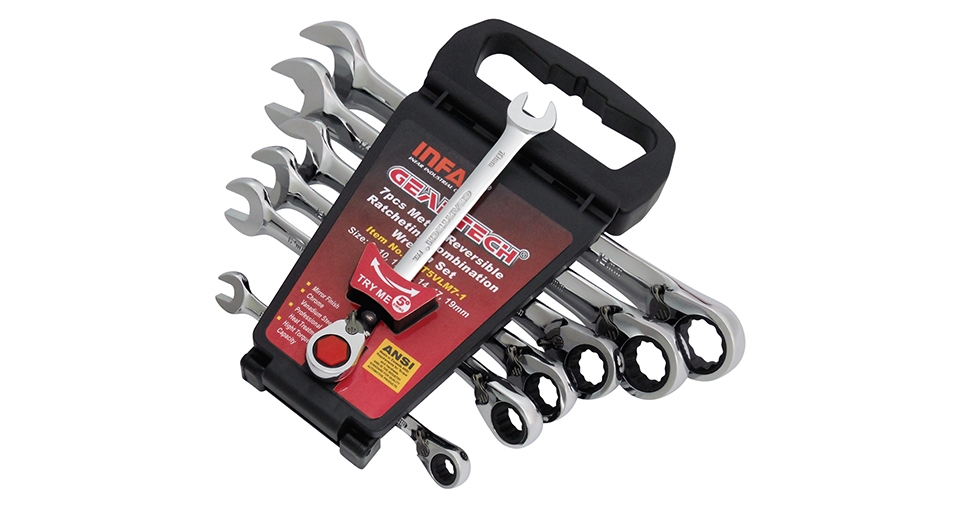 REVERSIBLE GEARTECH® COMBINATION WRENCH SET IN PP RACK