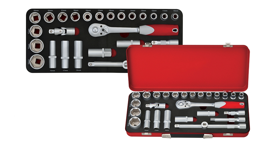 27PCS 1-2INCH DR SOCKET SET IN METAL CASE
