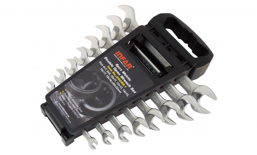 GERMAN-TYPE DOUBLE OPEN WRENCH SET IN PP RACK
