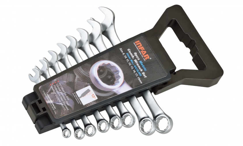 GERMAN-TYPE COMBINATION WRENCH SET IN PP RACK
