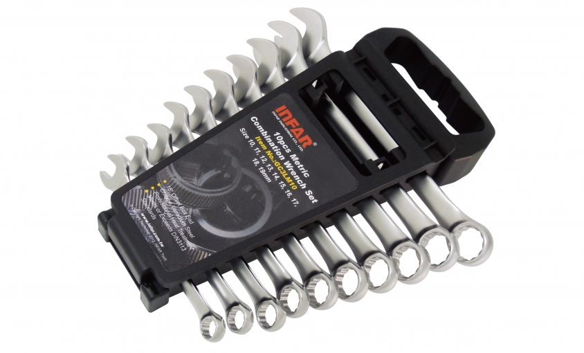 GERMAN-TYPE COMBINATION WRENCH SET IN PP RACK